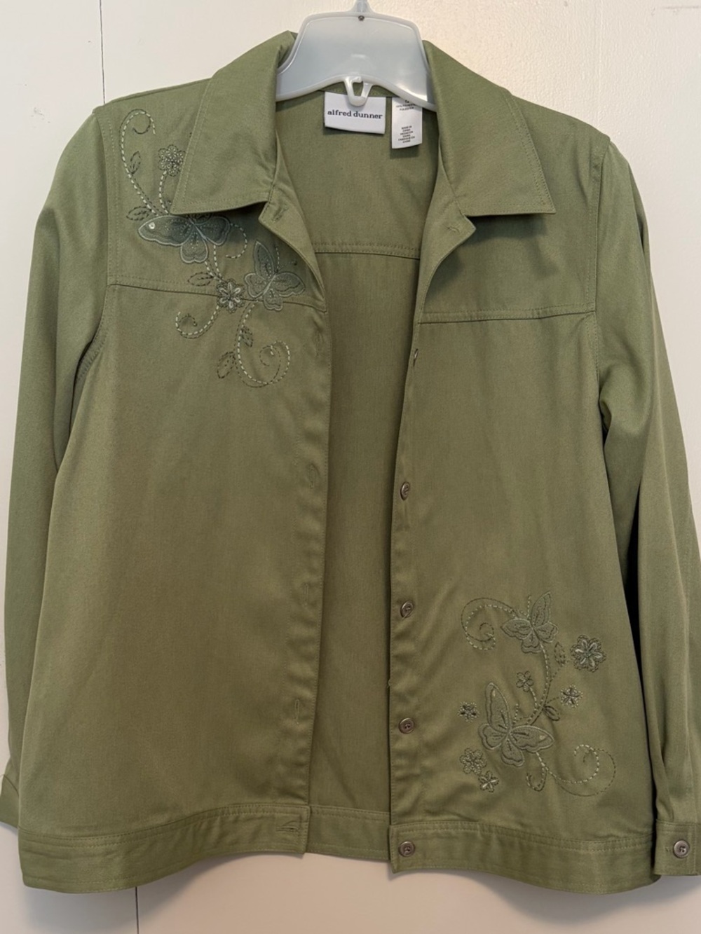 Alfred Dunner Olive Green Embroidered Utility Jacket